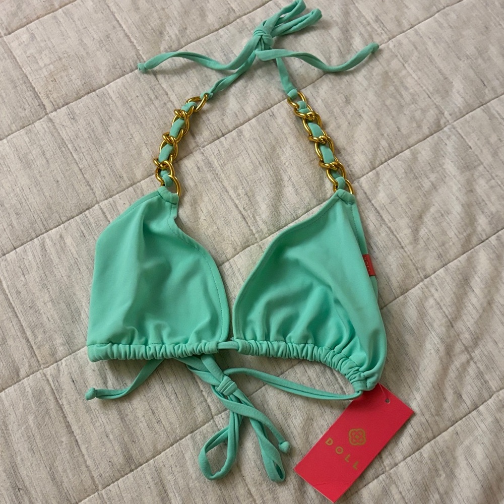 Dollcake Chain-Detail Mint Triangle Bikini Top